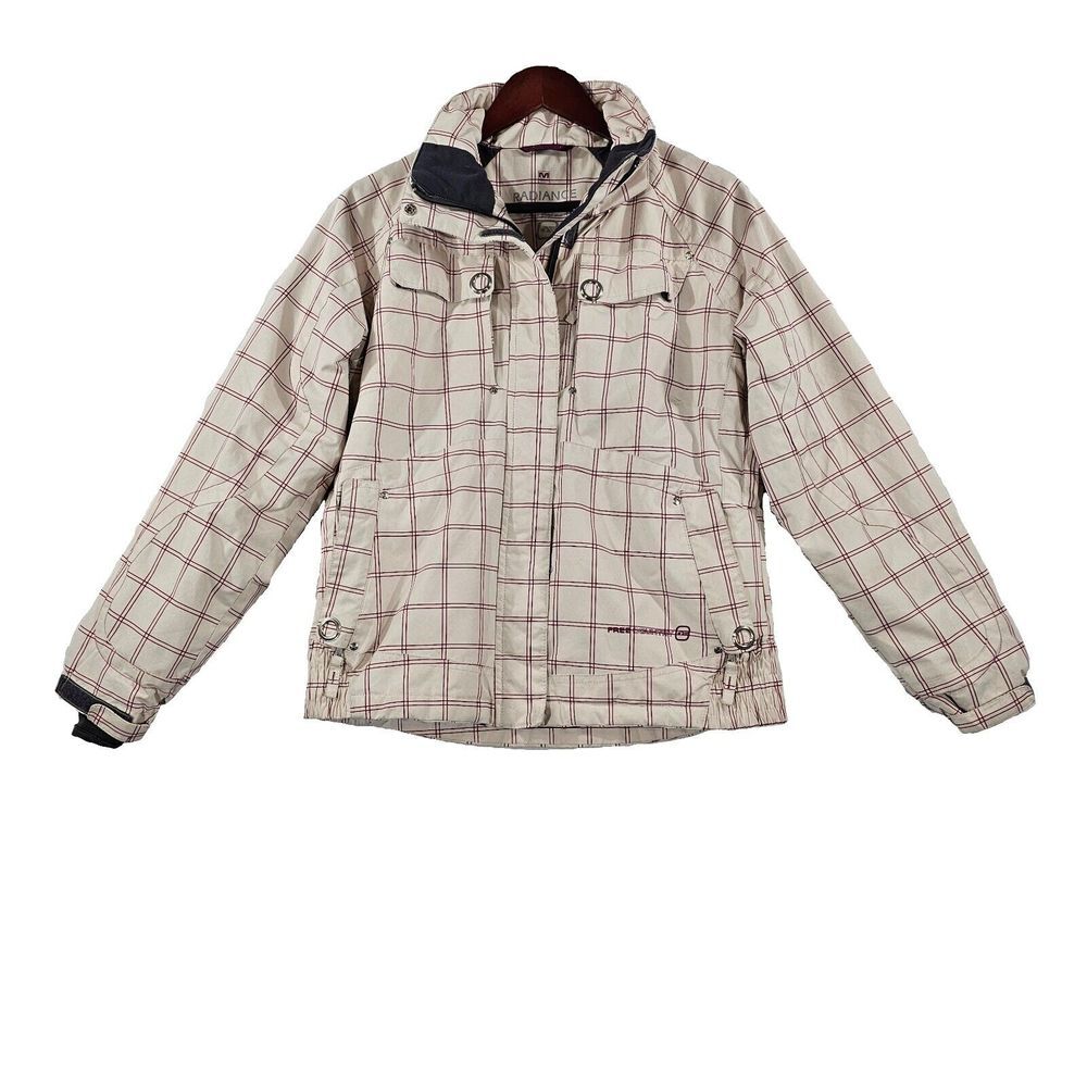 Radiance Free Country Womens Snowboarding Jacket Plaid Full Zip Off-White M